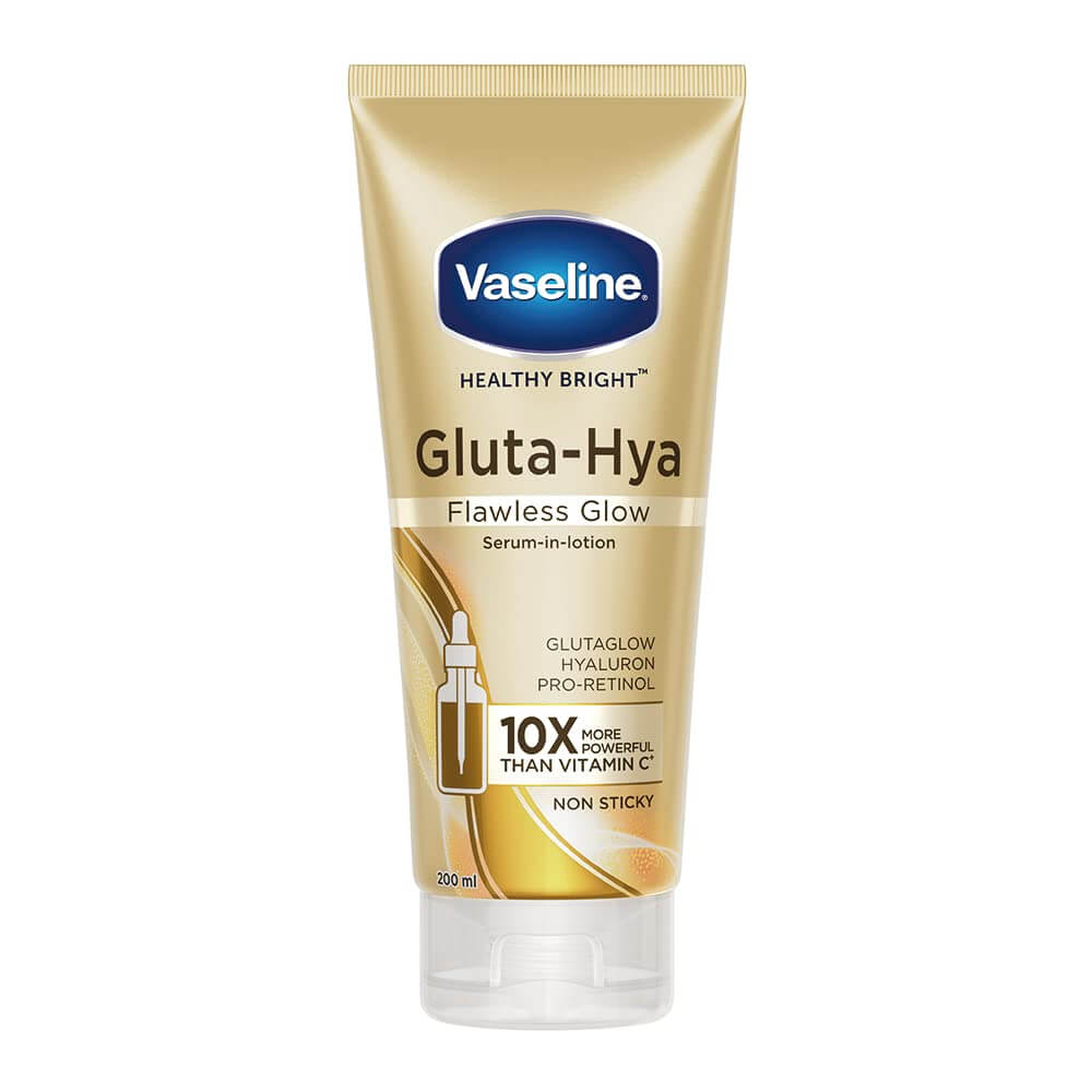 Vaseline Gluta-Hya Flawless Glow Lotion for Face & Body | Gives Brighter Skin | Glutathione & Pro-Retinol Infused Moisturizer, 200ml -revaais